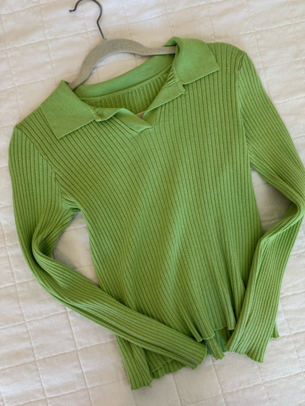Verge Girl Lime Green Ribbed Long Sleeve Polo Top